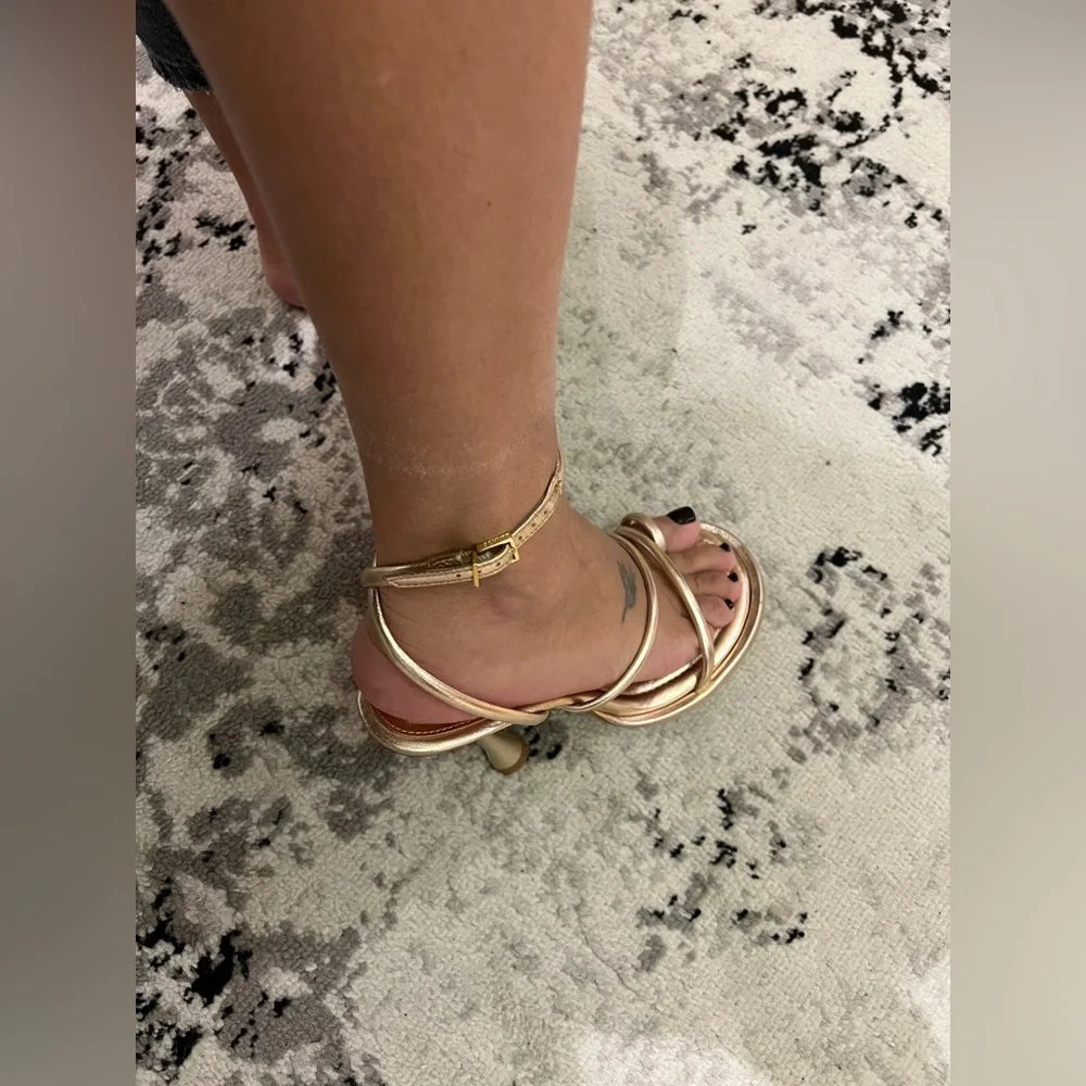 SCHUTZ Metallic Gold Strappy Sandals - Picture 6 of 15